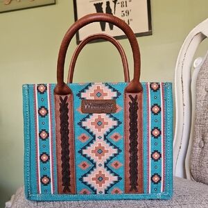 Wrangler Teal and Brown Geometric Tote